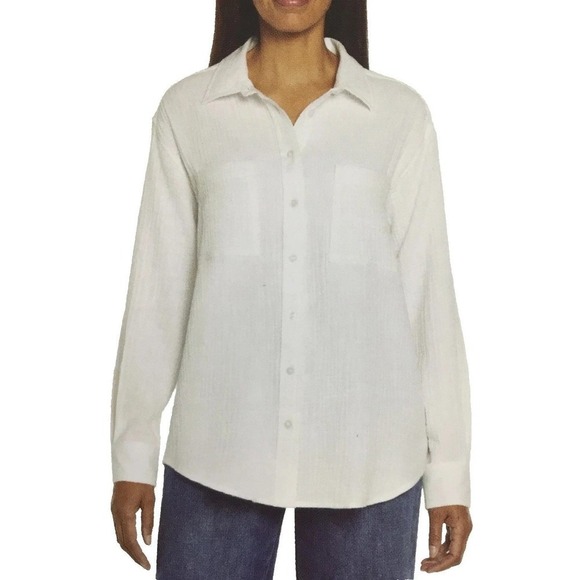 Hilary Radley Tops - NEW Hilary Radley Women's L White Button Down Long Sleeve Shirt Top Polyester